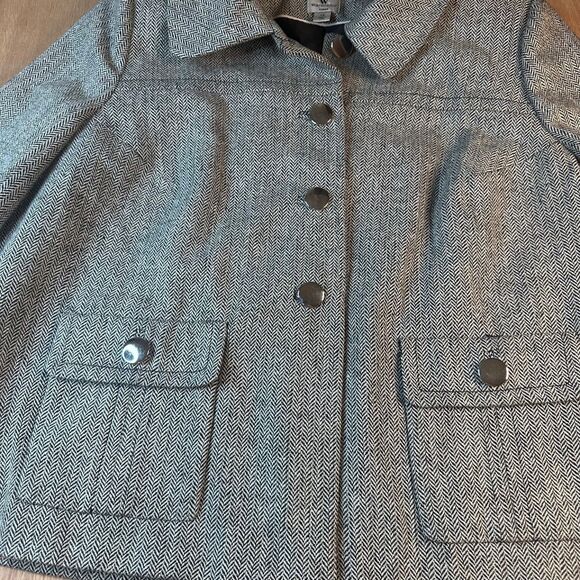 Worthington Woman Herringbone Jacket 1X Gray Wool Blend Shoulder Pads Lined - Picture 2 of 6